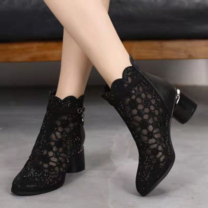 【35-42】👠New respirabil gol ochiurilor de plasă moda rhinestone cizme de moda