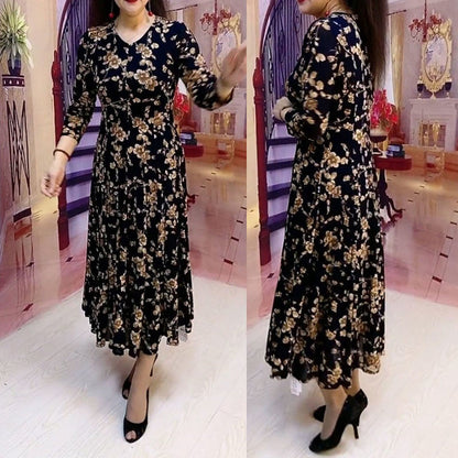 🥰【S-5XL】Rochie florală cu decolteu în V cu talie subțire în talie