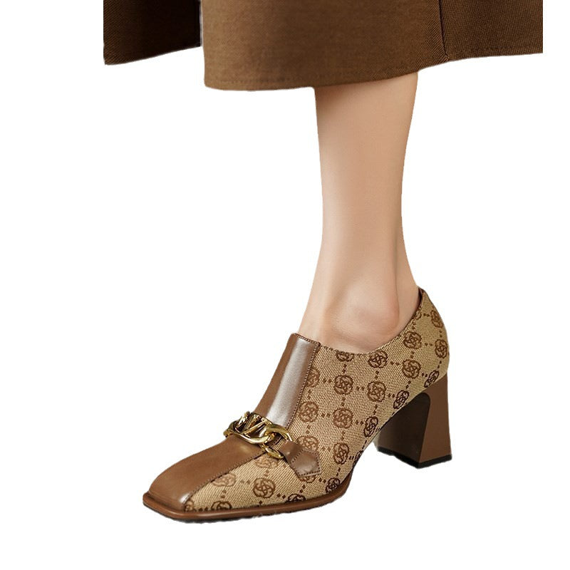 🔥🥰【35-40】 Pantofi Mary Jane cu imprimeu maro retro