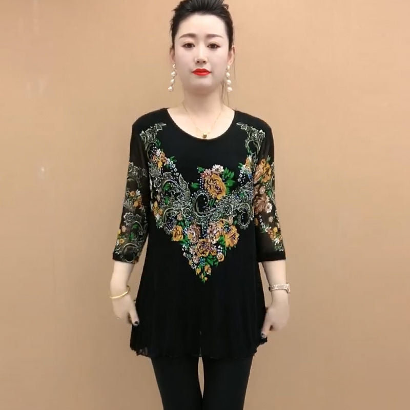 【L-5XL】Cămașă din șifon cu flori brodate la modă pentru femei 2024