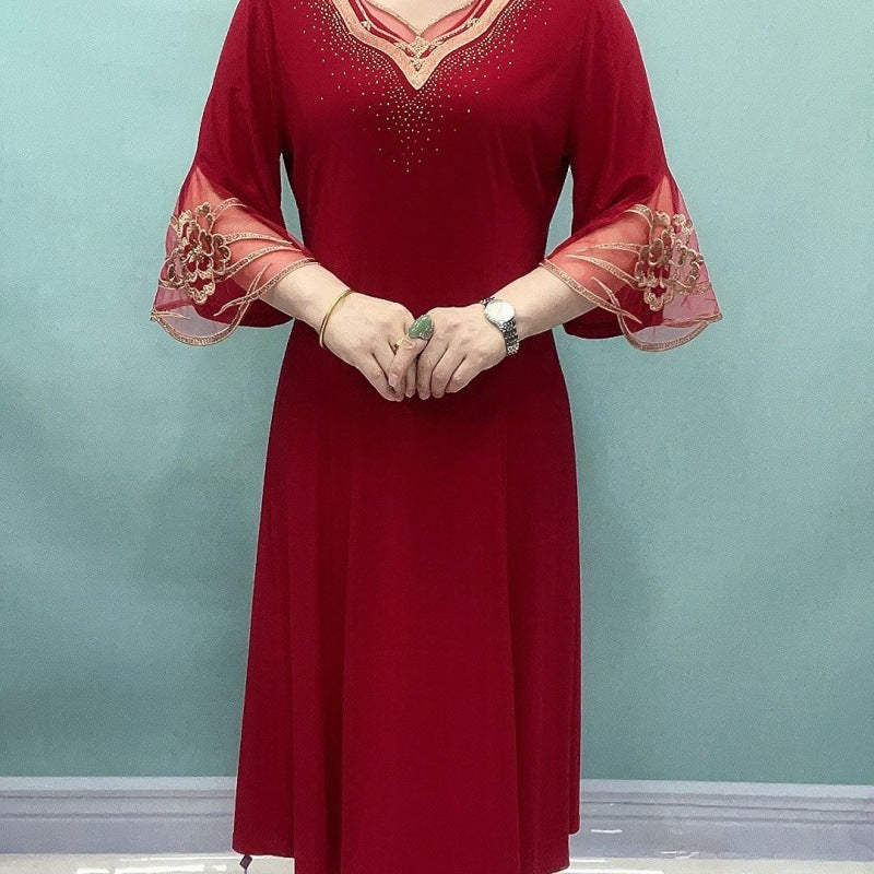 😘【XL-5XL】2024 nou temperament high-end hot diamond broderie, rochie cu talie florală