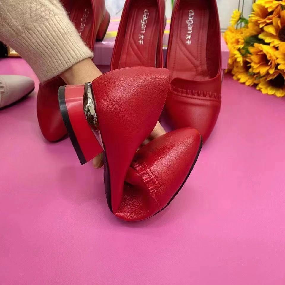 【35-40】Pantofi de damă cu vârf rotund din piele naturală cu talpă moale